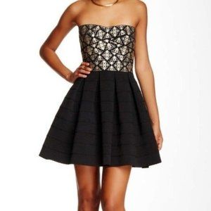 NWOT Soieblu Small Black Gold Embellished Strapless Dress Party Short Fit Flare